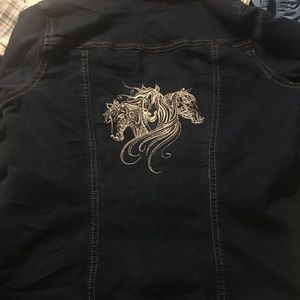 1822 Denim Jacket with Embroidered Horses
